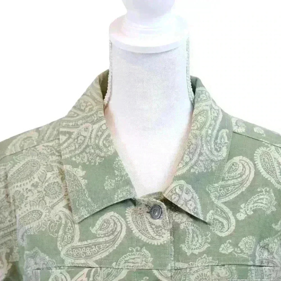 VINTAGE Croft & Barrow Lightweight Lt. Green Paisley Denim Jacket Size 16 - Picture 2 of 10